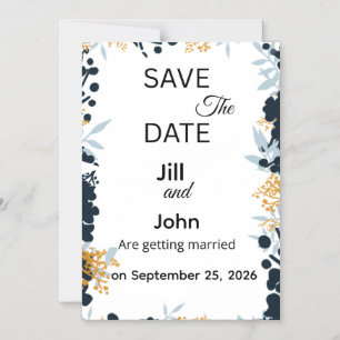 Save The Date Wedding Botanical Card Blue Gold