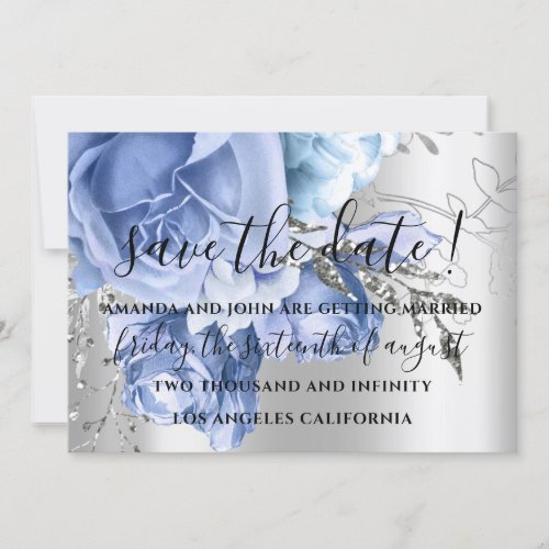 Save The Date Wedding Bride Blue Silver Gray