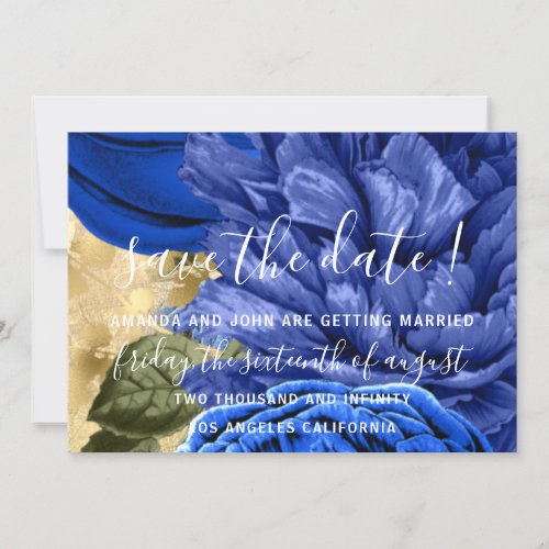 Save The Date Wedding Bride Floral Gold Blue