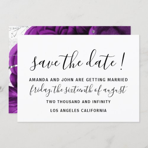 Save The Date Wedding Bride Monogram Purple Roses