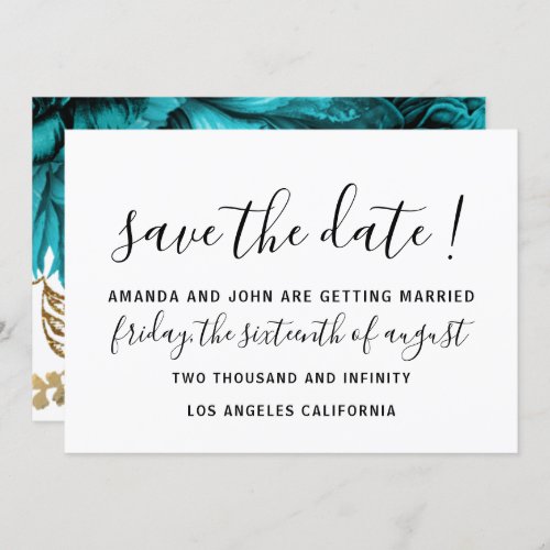 Save The Date Wedding Bride Monogram Teal Gold