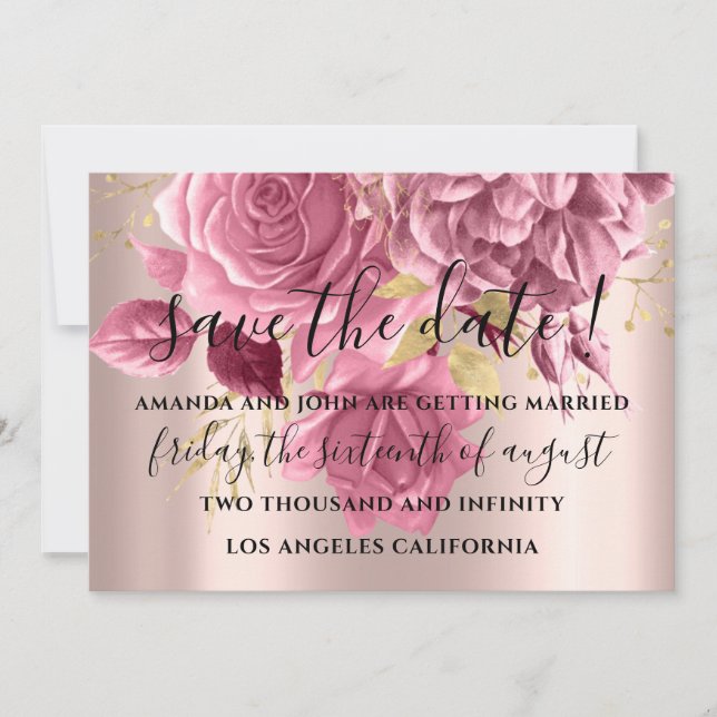 Save The Date Wedding Bride Pink Gold Rose (Front)
