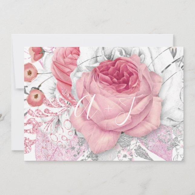 Save The Date Wedding Bride Rose Monogram Pink (Back)