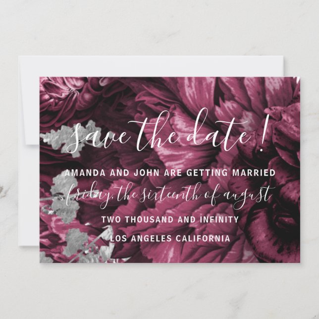Save The Date Wedding Bride Roses Burgundy (Front)