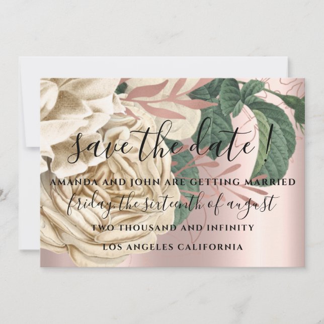Save The Date Wedding Bride Roses Creamy MintGreen (Front)