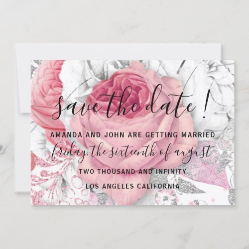 Save The Date Wedding Bride Roses PinK White