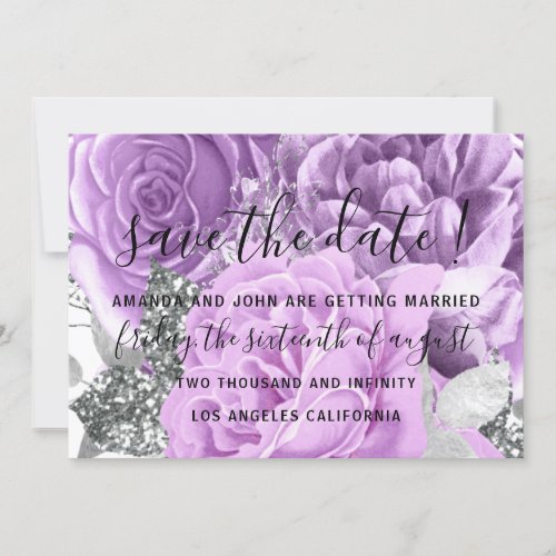 Save The Date Wedding Bride Roses Purple