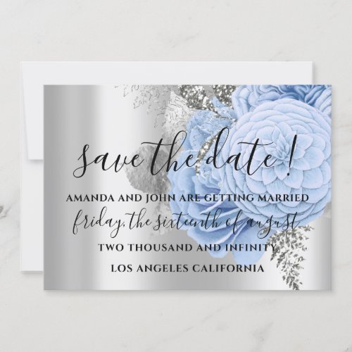 Save The Date Wedding Bride Roses Silver Blue