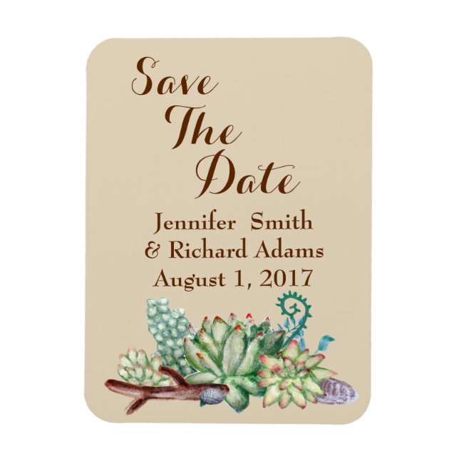 Save The Date Wedding Cactus Succulents Magnet (Vertical)