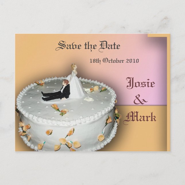 Save the Date wedding cake postcard (Front)