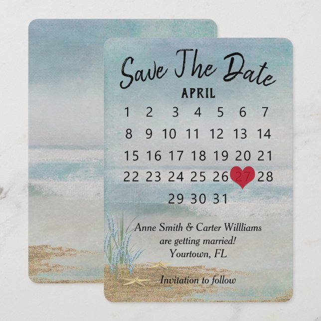 Save the Date Wedding Calendar Beach Starfish Invitation (Front/Back)