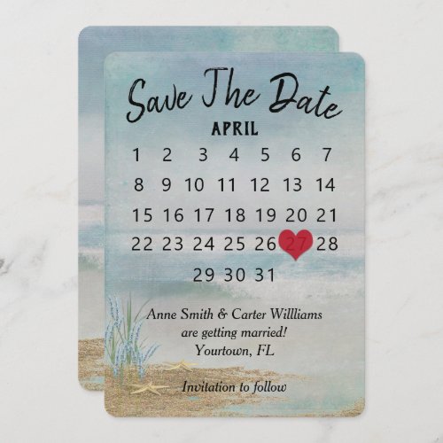 Save the Date Wedding Calendar Beach Starfish Invitation