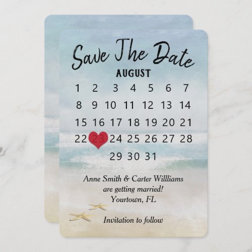Save the Date Wedding Calendar Beach Starfish Invitation