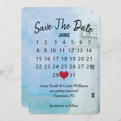 Save the Date Wedding Calendar Lighthouse Invitation