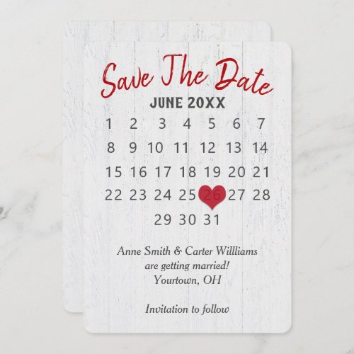 Save the Date Wedding Calendar on Wood Invitation