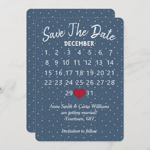 Save the Date Wedding Calendar Star Snowflakes Invitation