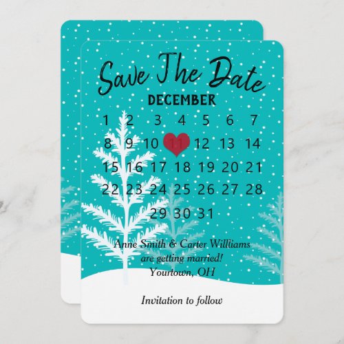 Save the Date Wedding Calendar Winter Snow Invitation