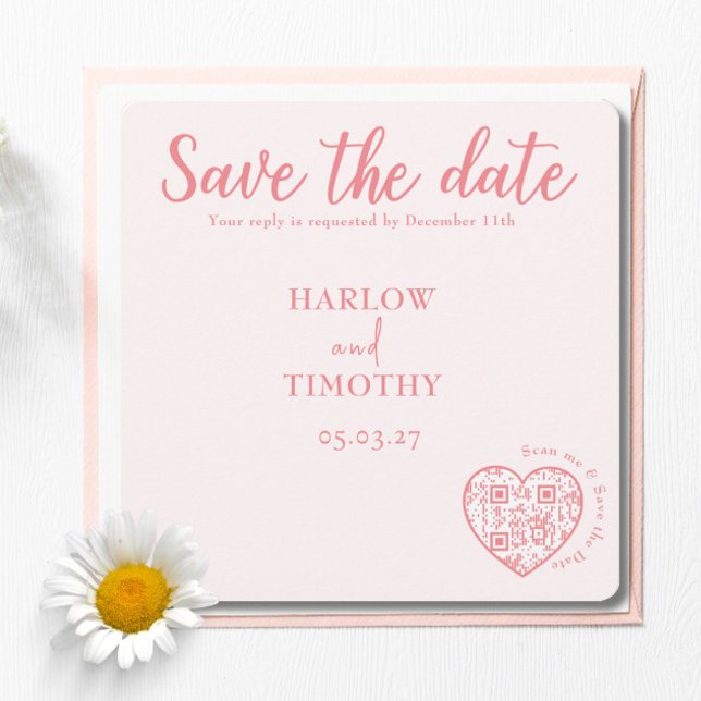 Save the Date Wedding card Blush Pink QR code (Creator Uploaded)