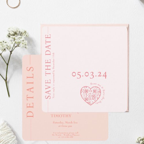 Save the Date Wedding card Blush Pink QR code