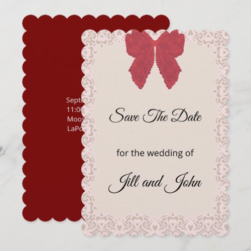 Save The Date Wedding Card Lace Bow