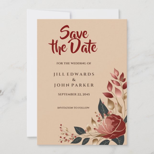Save the Date Wedding Card Modern Rose  (Front)