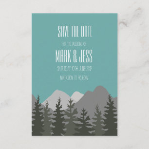 Save the Date Wedding Card Trees and Mountains