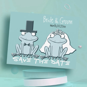 Save The Date -wedding Cartoon Frogs Announcement Postcard by sallylux at Zazzle