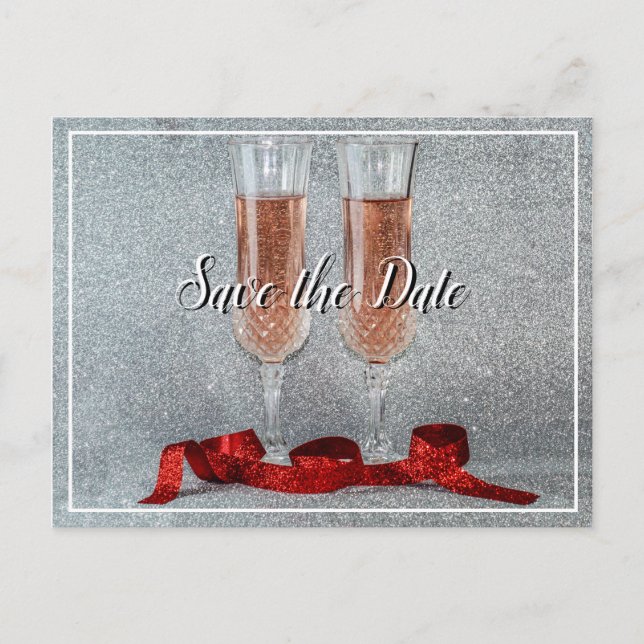 Save the Date Wedding Champagne Glasses Postcard (Front)