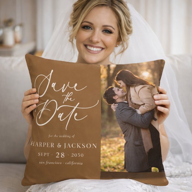 Save the Date Wedding Custom Photo Throw Pillow (Creator Uploaded)