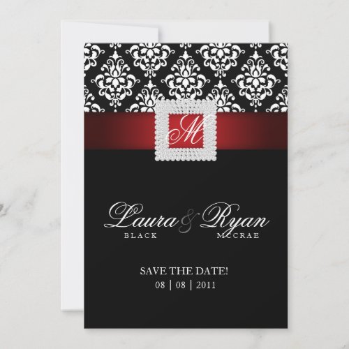 Save the Date Wedding Damask Jewel Red Black White