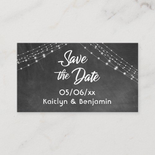 Save the Date Wedding Details Lights on Chalkboard Business Card