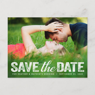 Save The Date Wedding Distressed Script Photocard Postcard