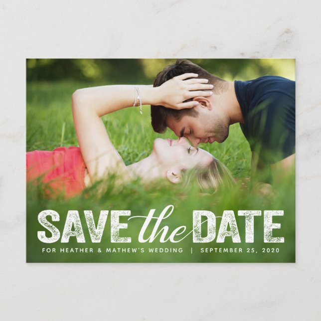 Save The Date Wedding Distressed Script Photocard Postcard (Front)