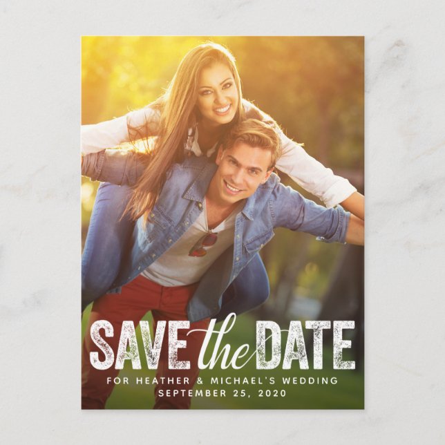 Save The Date Wedding Distressed Script Photocard Postcard (Front)