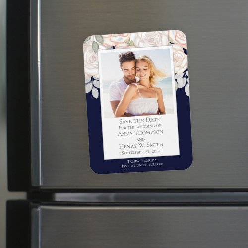 Save the Date Wedding Elegant Modern Navy Blue Magnet