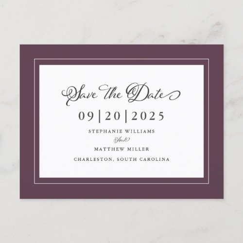 Save The Date Wedding Elegant Purple Modern Script Announcement Postcard