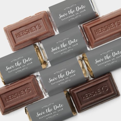 Save The Date Wedding Engagement Chic Gray White Hersheys Miniatures