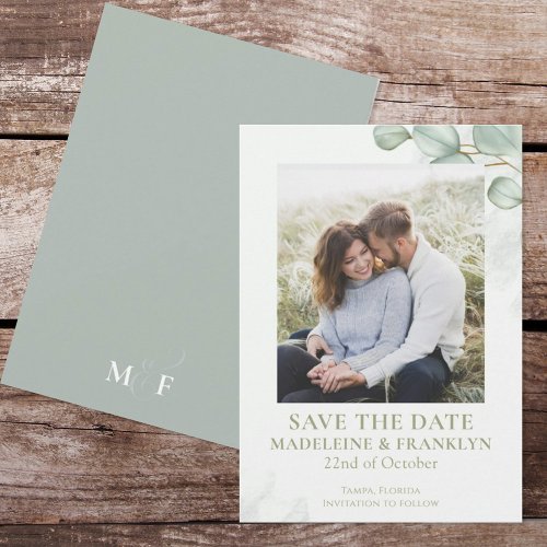 Save the Date Wedding Eucalyptus Watercolor Photo Invitation
