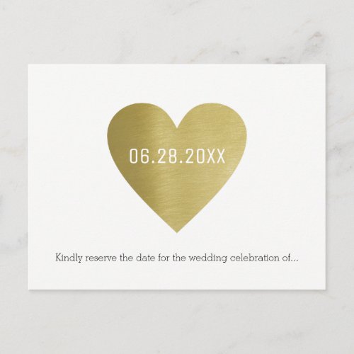 save_the_date wedding faux gold heart on white announcement postcard