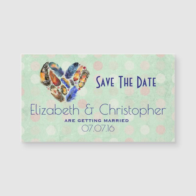 Save The Date Wedding Feathers In Heart Shape (Front)