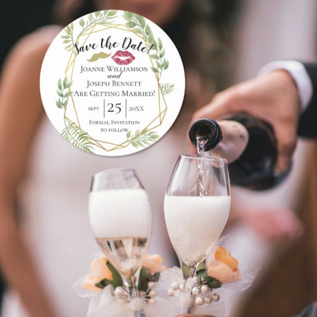 save the date wedding gold and leaf design lips round paper coaster (Creator Uploaded)