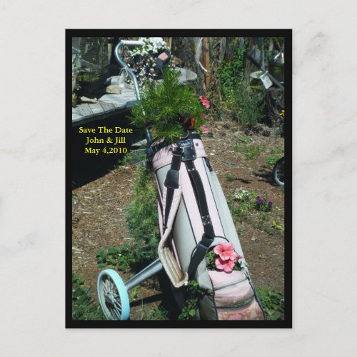 Save The Date Wedding Golf Cart Flower Postcard
