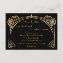 Save the Date Wedding, great-Gatsby, black & gold
