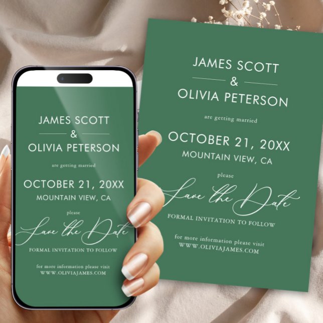 Save The Date Wedding Green Minimalist Modern Invitation (Wedding Save The Date Green Minimalist Modern Invitation)