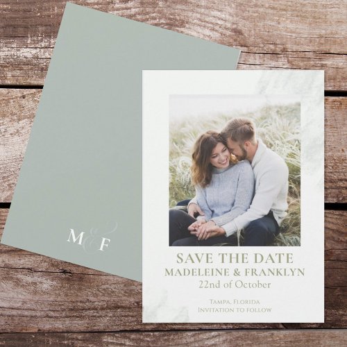 Save the Date Wedding Green Watercolor Photo Invitation