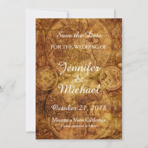 Save the Date Wedding Grey Vintage Retro Old Map