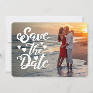 Save The Date Wedding   Handwritten Script Hearts Invitation