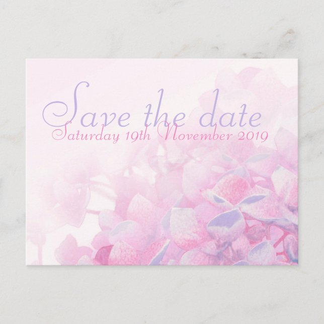 Save the date wedding hydrangea purple pink card (Front)