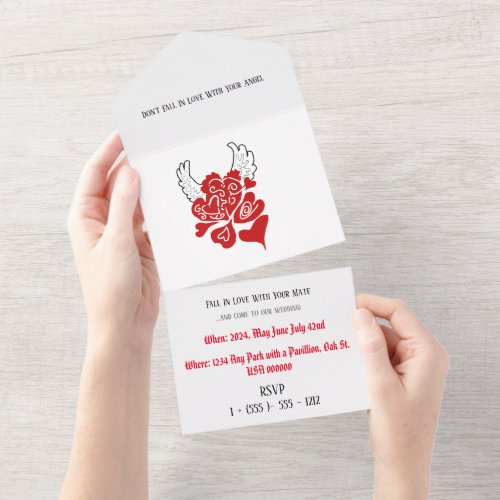 Save The Date Wedding Invitation Angels and Hearts
