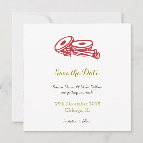 Save the date wedding invitation card red gold